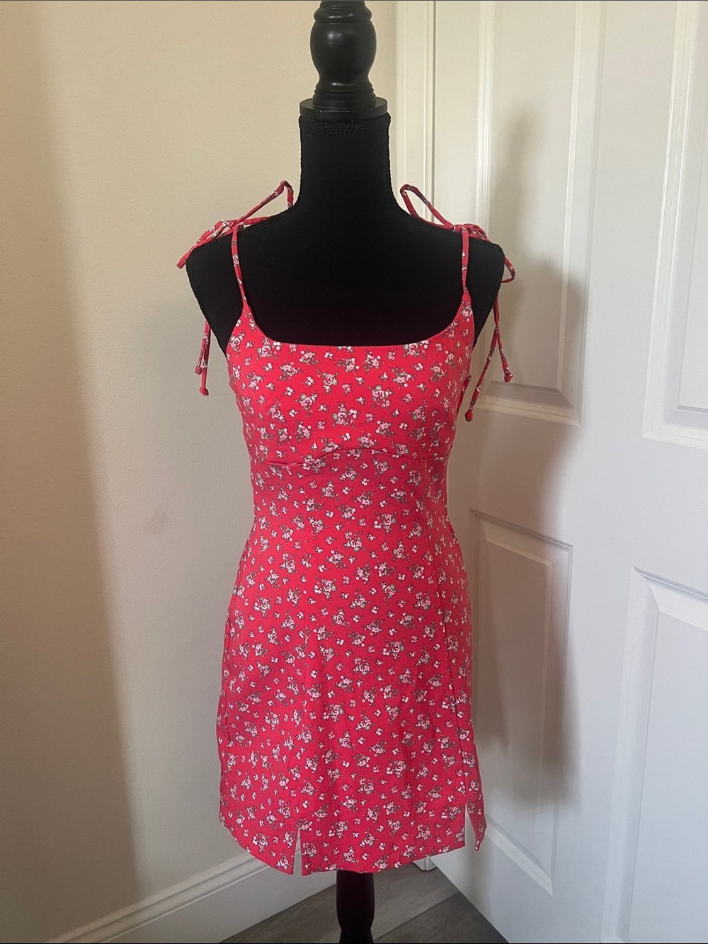 Trixxi Pink Red Floral Tie-Shoulder Summer Dress